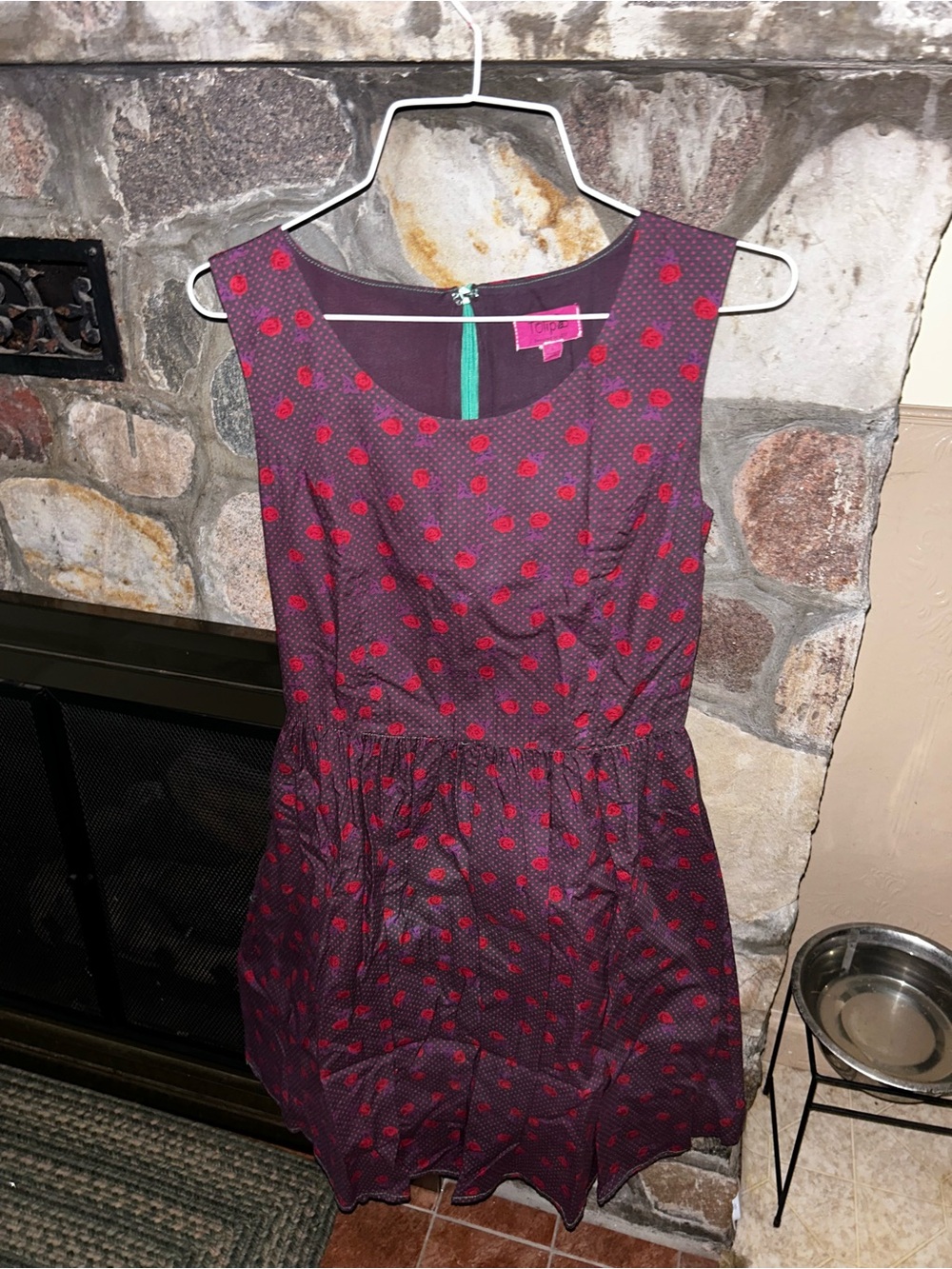 Tulip B Polka Dot Sleeveless Dress in Plum with Red Dots